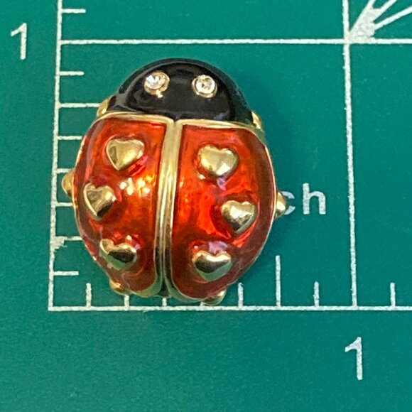 Vintage AVON Love Bug Brooch Pin Ladybug Insect Hearts Enamel Rhinestone Eyes - Picture 12 of 14